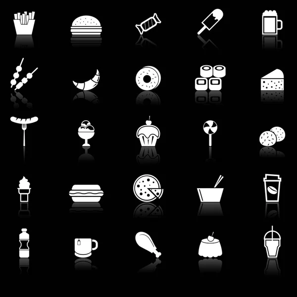 ファーストフードのアイコンが黒の背景に反映します。 — ストックベクタ