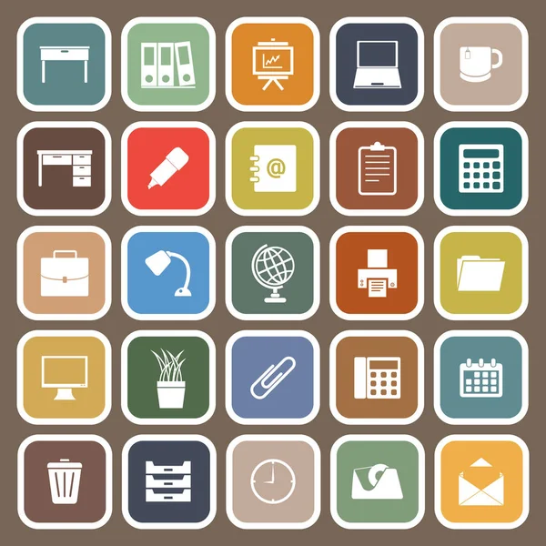 Iconos planos del espacio de trabajo sobre fondo marrón — Vector de stock