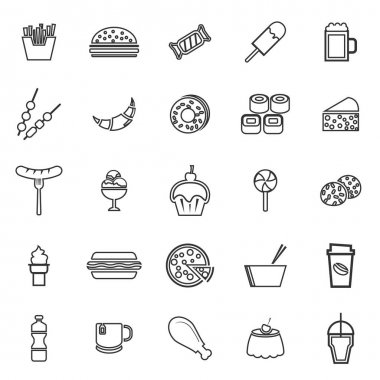 Fast food line icons on white background clipart