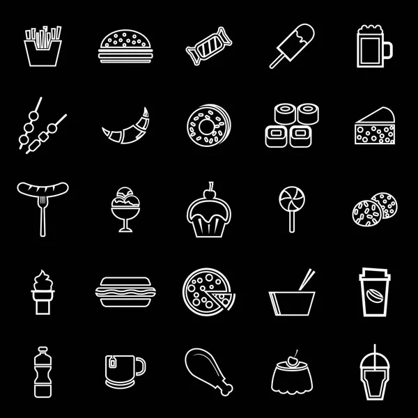 Fast food lijn pictogrammen op zwarte achtergrond — Stockvector