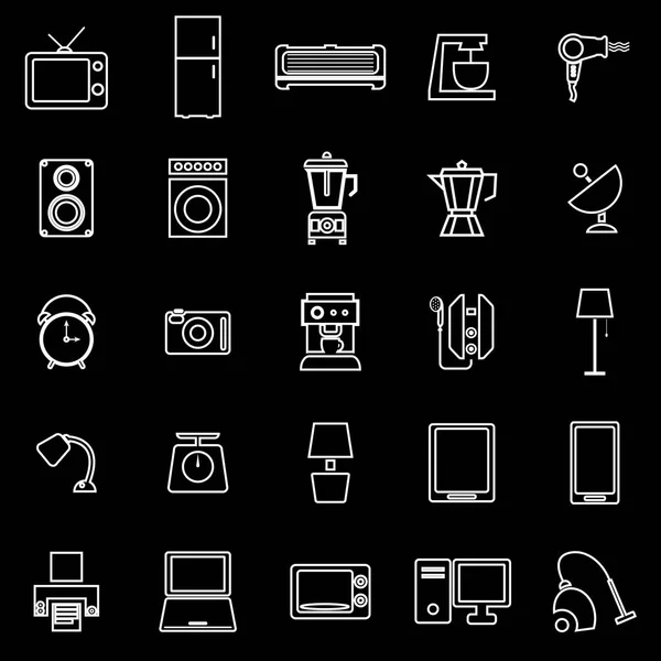 Icônes de ligne de ménage sur fond noir — Image vectorielle