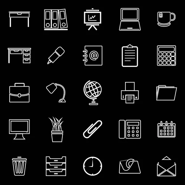 Iconos de línea de espacio de trabajo sobre fondo negro — Vector de stock