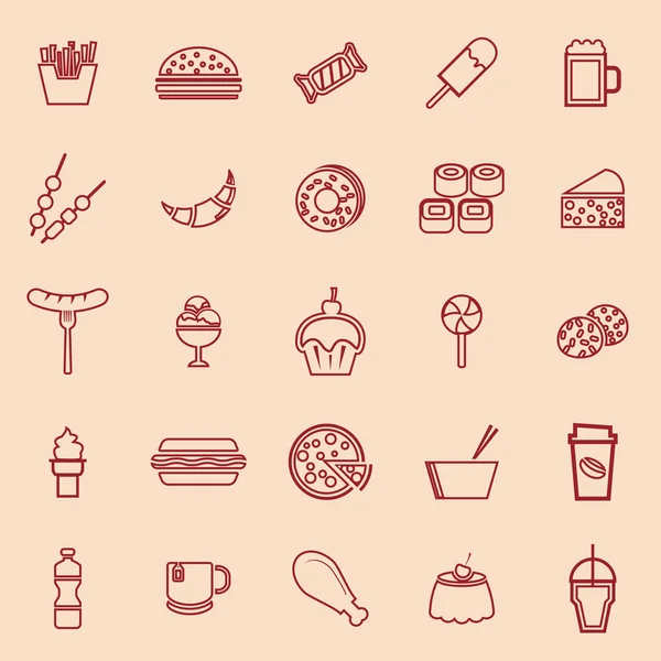 Fast food icone di colore linea su sfondo marrone — Vettoriale Stock