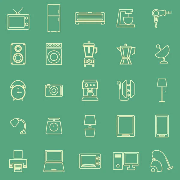 Icônes de couleur de ligne de ménage sur fond vert — Image vectorielle