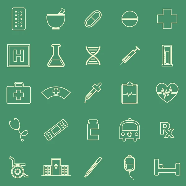 Línea de farmacia iconos de color sobre fondo verde — Vector de stock