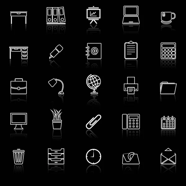 Iconos de línea de espacio de trabajo con reflexionar sobre fondo negro — Vector de stock