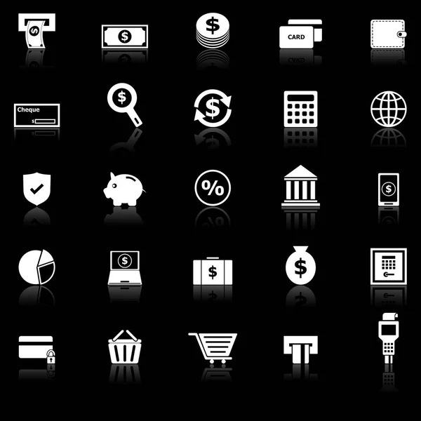 Iconos de pago con reflexionar sobre fondo negro — Vector de stock