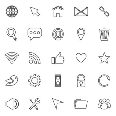 Beyaz arka plan üzerinde web sitesi çizgi simgeleri