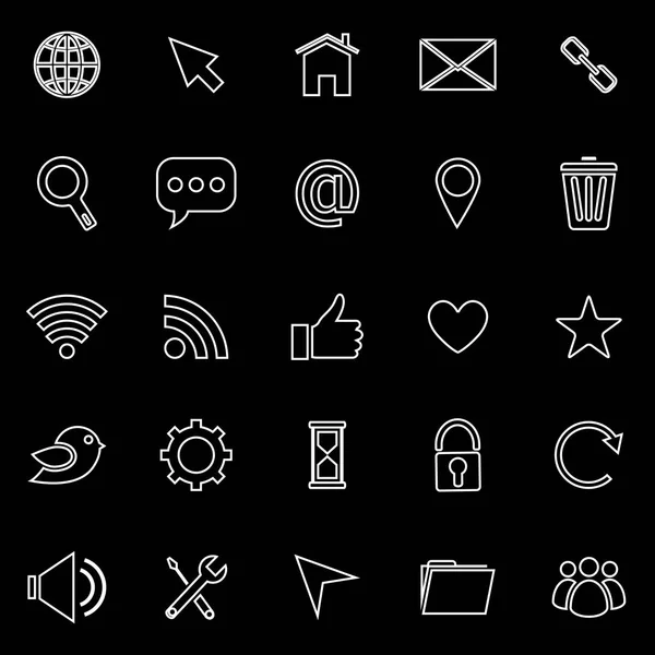 Iconos de línea del sitio web sobre fondo negro — Vector de stock