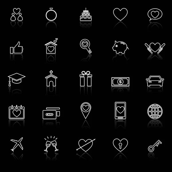 Iconos de línea del sitio web con reflexionar sobre fondo negro — Archivo Imágenes Vectoriales