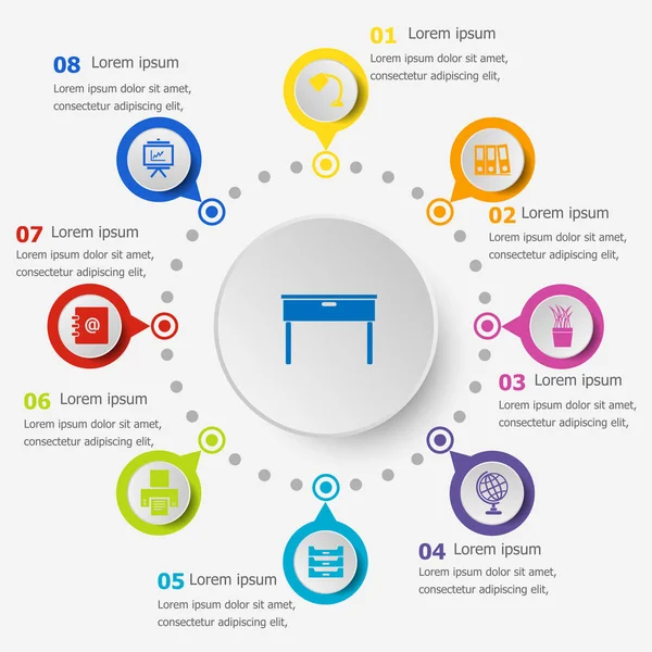 Infographic sjabloon met werkruimte pictogrammen — Stockvector