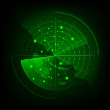 Yeşil radar ekranı harita ile