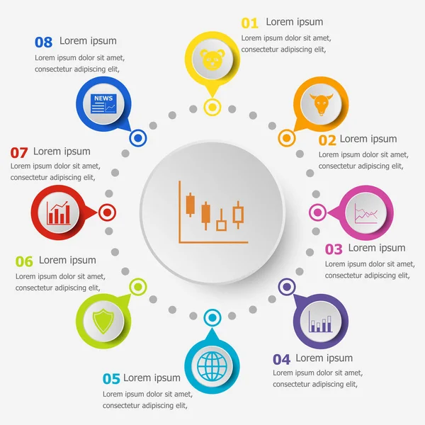 주식 시장 아이콘 Infographic 서식 파일 — 스톡 벡터