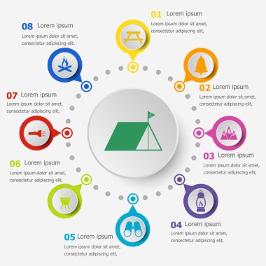 Infographic şablonu ile kamp kutsal kişilerin resmi