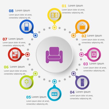 Infographic şablonu ev ile ilgili simgeler