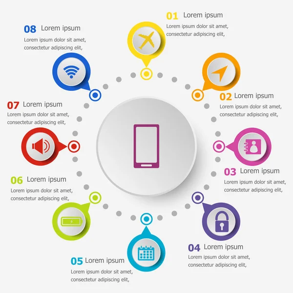 Modello infografico con icone del telefono cellulare — Vettoriale Stock