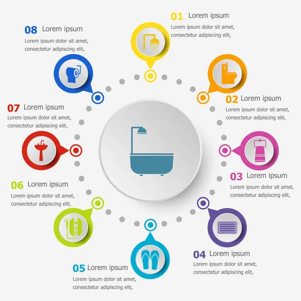 욕실 아이콘 Infographic 서식 파일 — 스톡 벡터