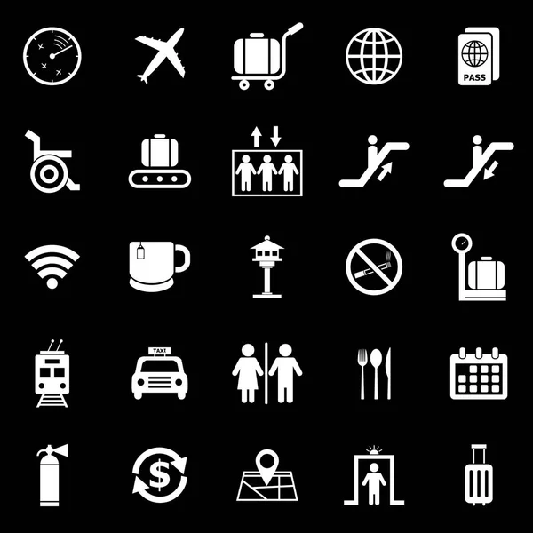 Iconos del aeropuerto sobre fondo negro — Vector de stock