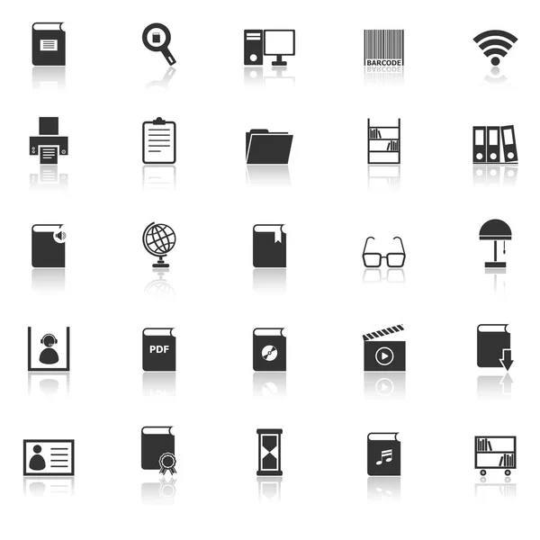 Icônes de bibliothèque avec réflexion sur fond blanc — Image vectorielle