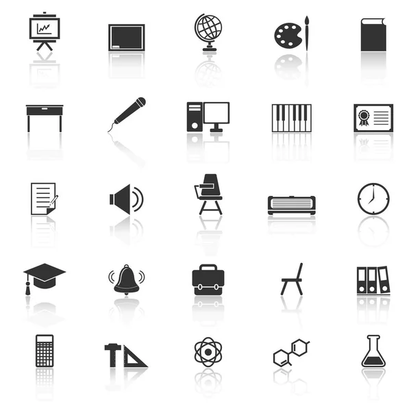 Učebna ikony se odrážejí na bílém pozadí — Stockový vektor