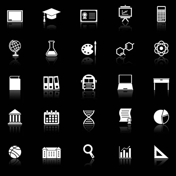 Education icons with reflect on black background — Stock Vector