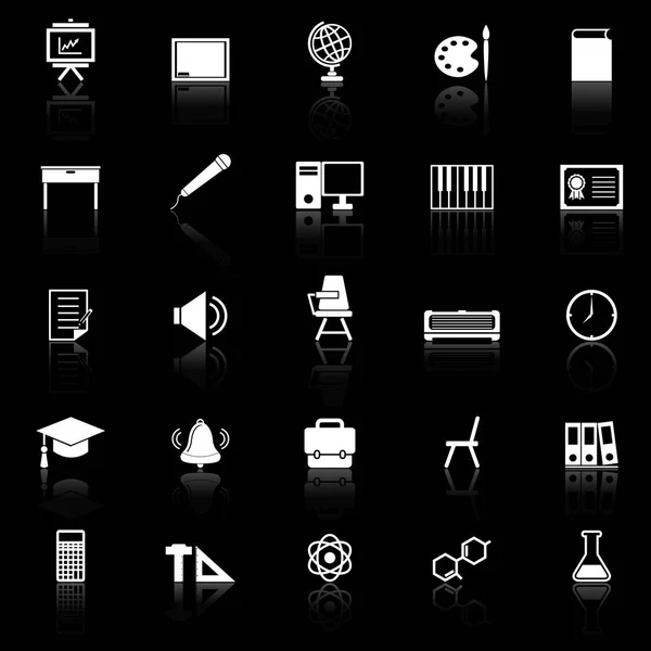 Icônes de classe avec réflexion sur fond noir — Image vectorielle