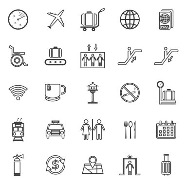 Havaalanı hattı simgeler beyaz arka plan üzerinde