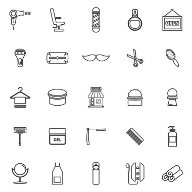 Kuaför satır simgeler beyaz arka plan üzerinde