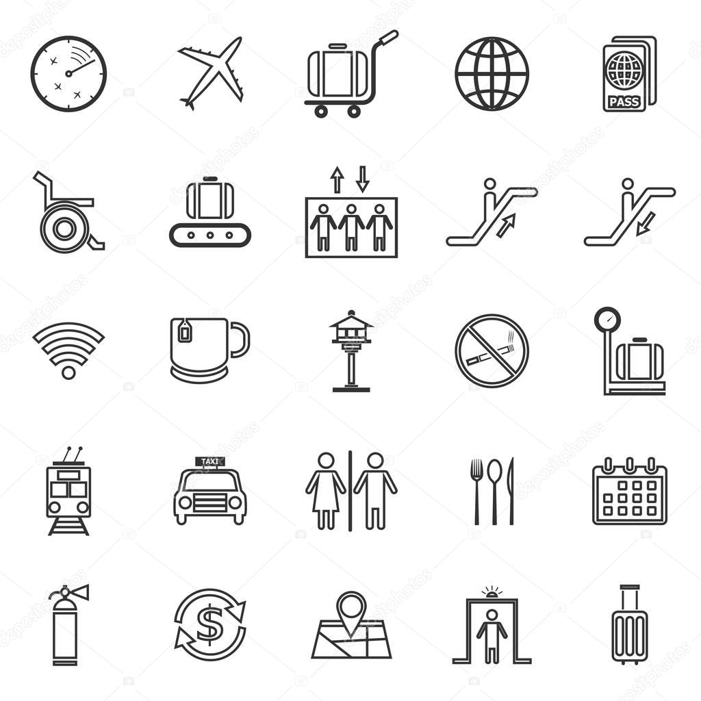 Airport line icons on white background