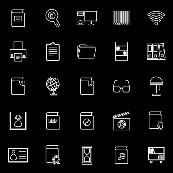 Iconos de línea de biblioteca sobre fondo negro — Archivo Imágenes Vectoriales