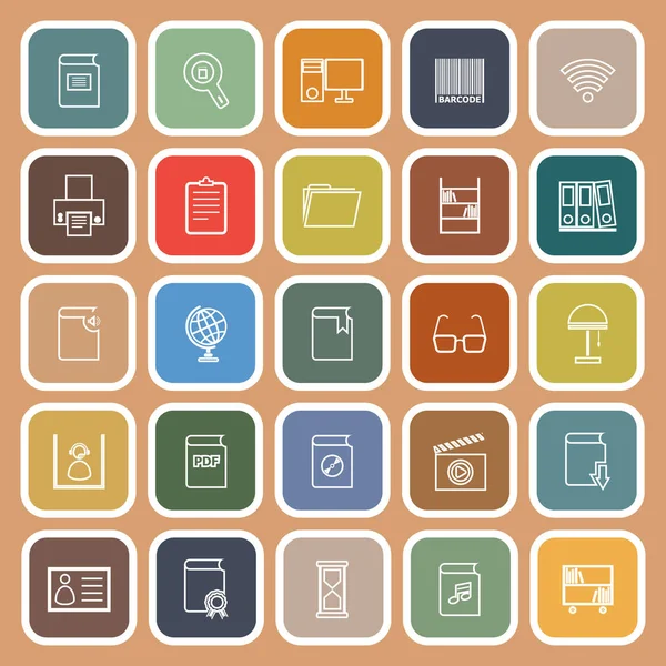 Kütüphane çizgi düz simgeler turuncu zemin üzerine