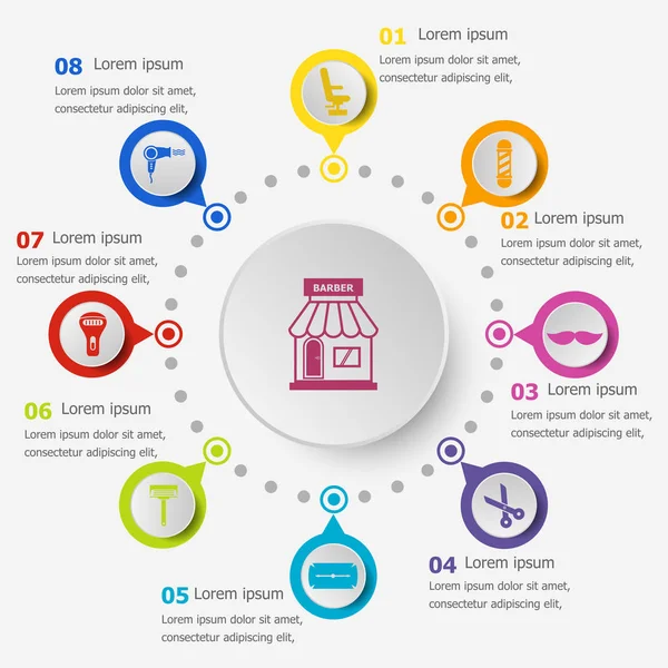 Инфографический шаблон с иконками парикмахера — стоковый вектор