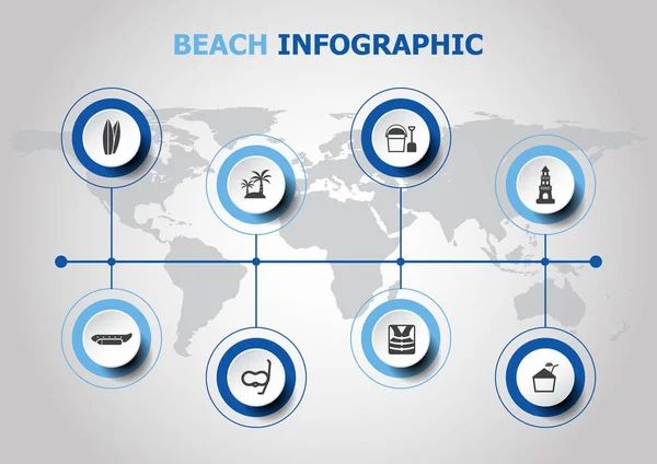 Infographic ontwerp met strand pictogrammen — Stockvector