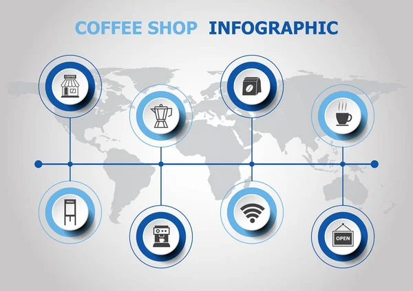 Diseño infográfico con iconos de cafetería — Vector de stock