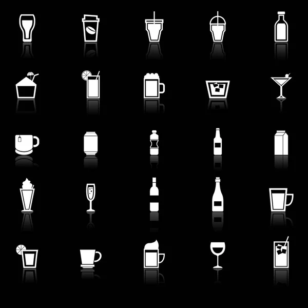 Icônes de boisson avec réflexion sur fond noir — Image vectorielle
