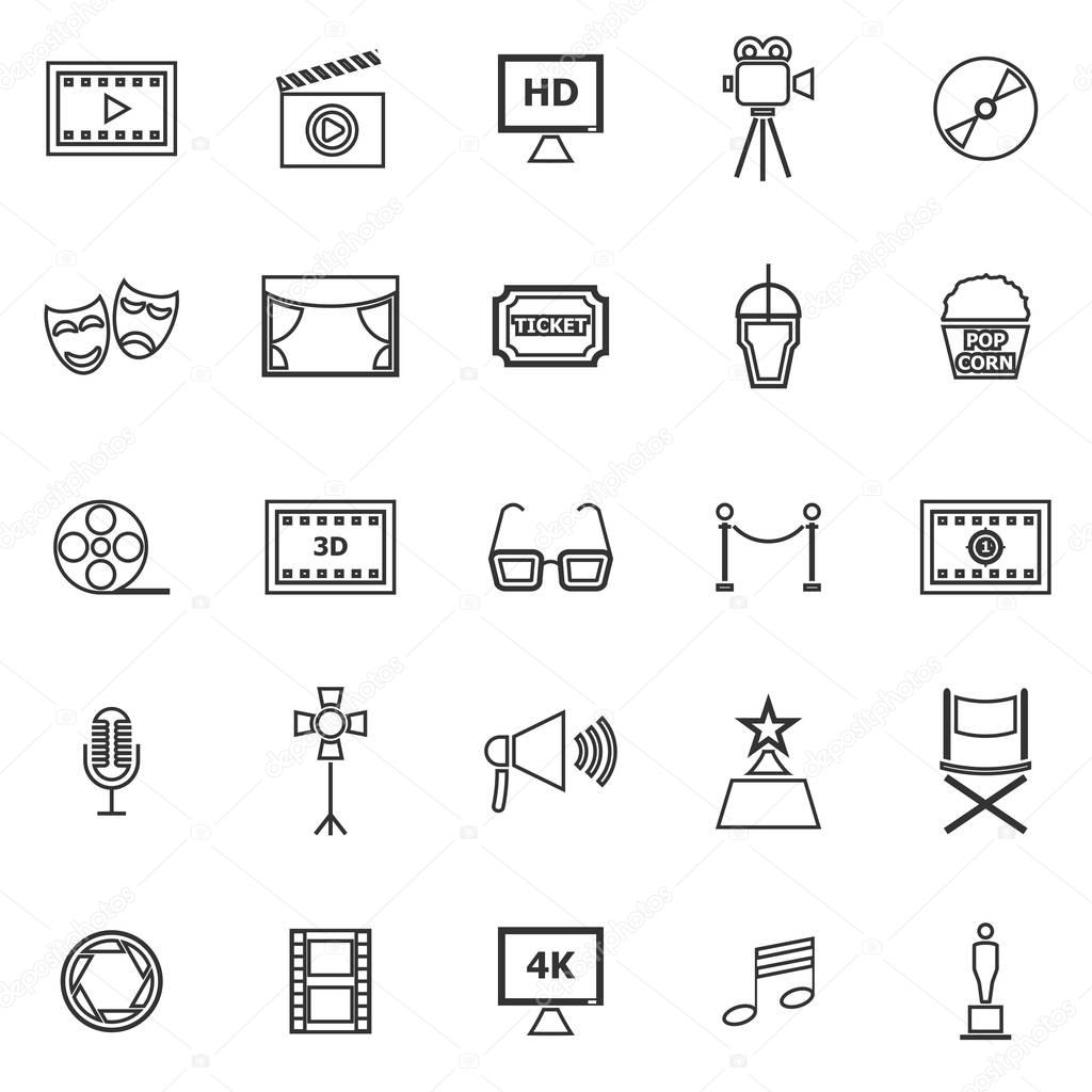 Movie line icons on white background
