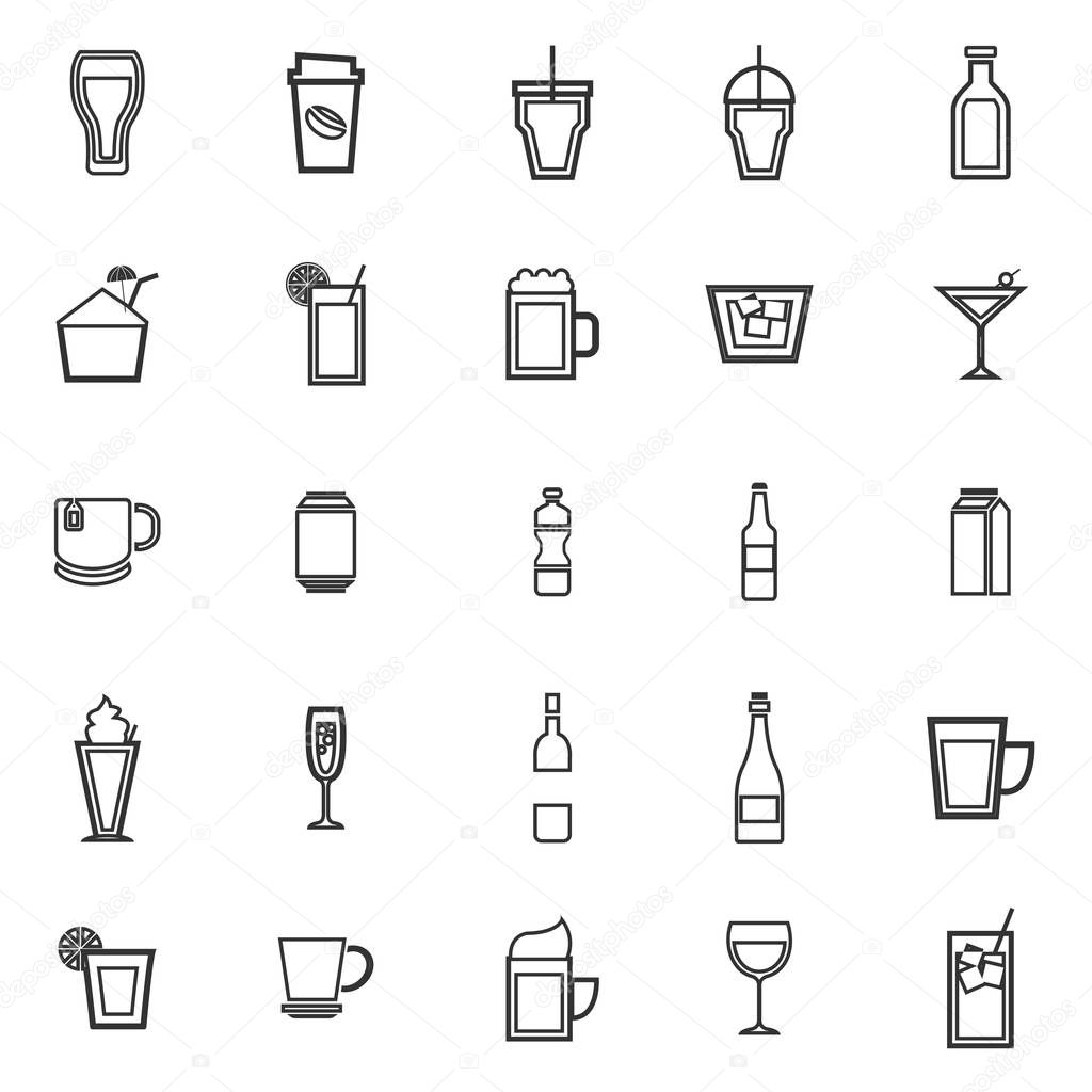Beverage line icons on white background