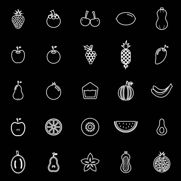 Iconos de línea de fruta sobre fondo negro — Vector de stock