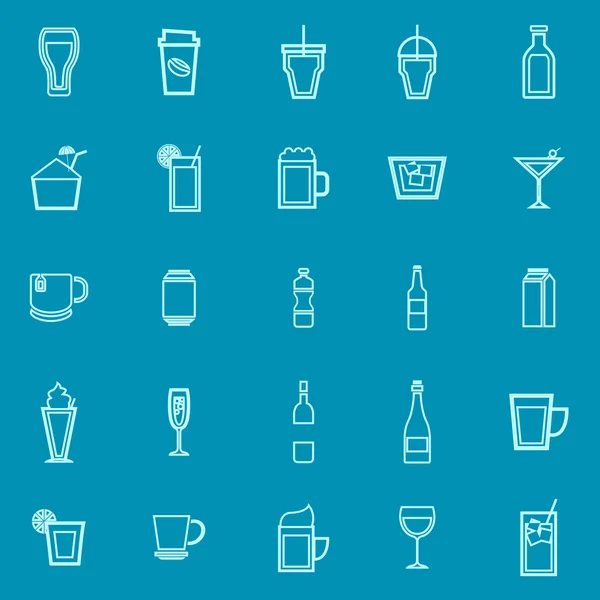 Ligne de boissons icônes de couleur sur fond bleu — Image vectorielle