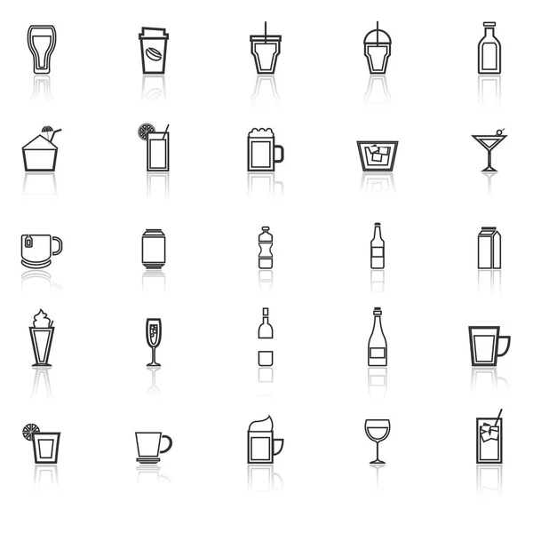 Linea di bevande icone con riflettere su sfondo bianco — Vettoriale Stock