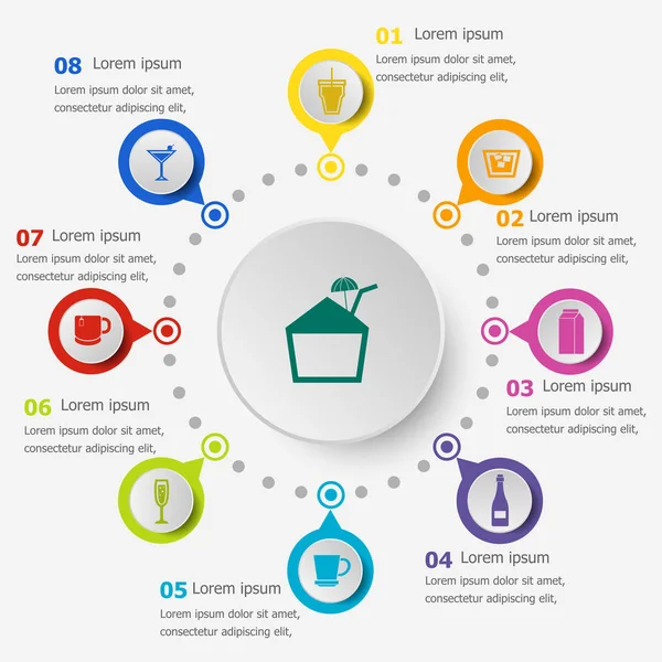 Infographic template with beverage icons — Stock Vector