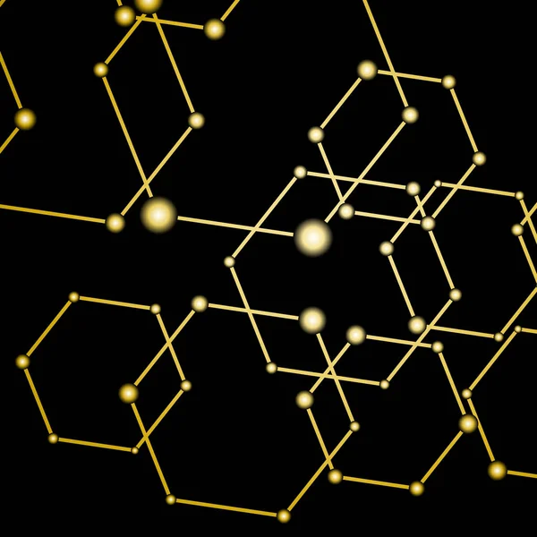 Lumière dorée points connectés fond abstrait — Image vectorielle