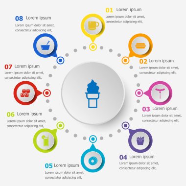 Popüler yiyecek simgeleriyle bilgi şablonu