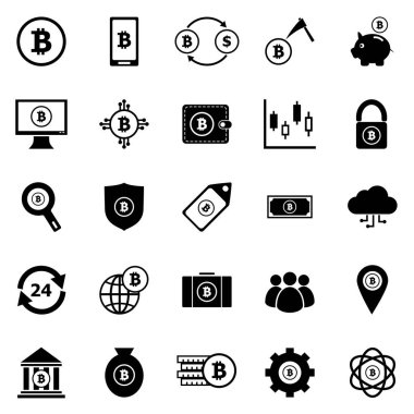 Beyaz arkaplanda Bitcoin simgeleri, stok vektörü