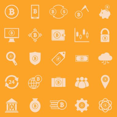 Turuncu arkaplanda Bitcoin renk simgeleri, stok vektörü