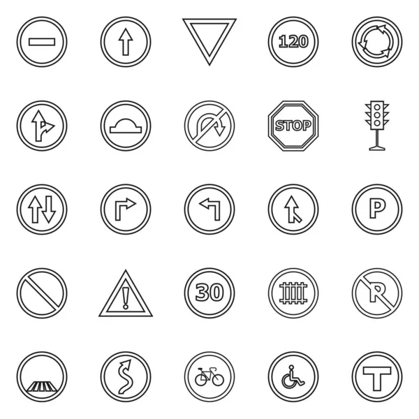 Road Sign Line Icons White Background Stock Vector — Stock Vector
