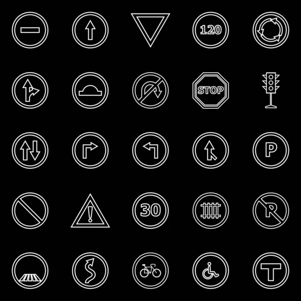 Road Sign Line Icons Black Background Stock Vector — Stock Vector