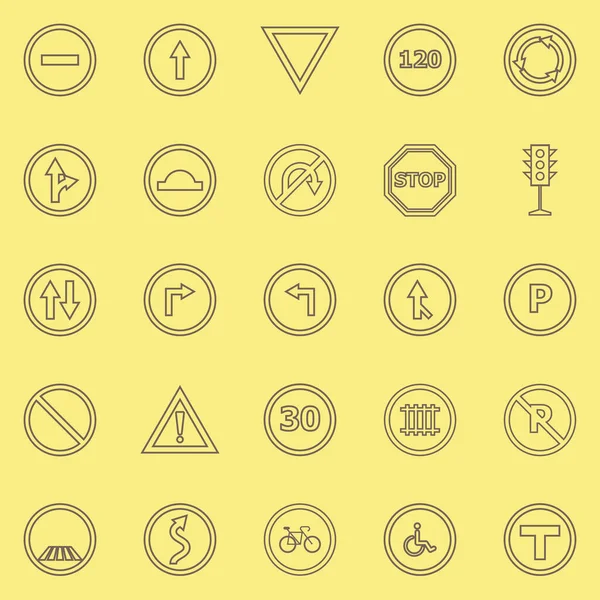 Road Sign Line Color Icons Yellow Background Stock Vector — Stock Vector