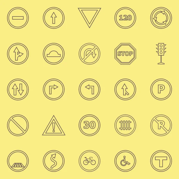 Iconos Color Línea Señal Tráfico Sobre Fondo Amarillo Vector Stock — Archivo Imágenes Vectoriales