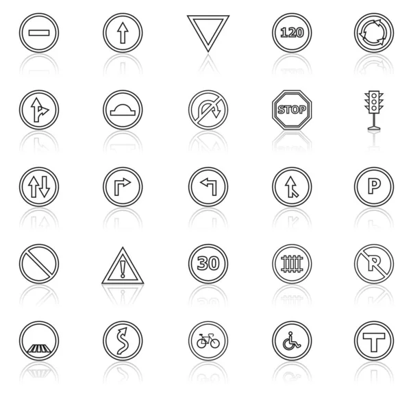 Road Sign Line Icons Reflect White Background Stock Vector — Stock Vector